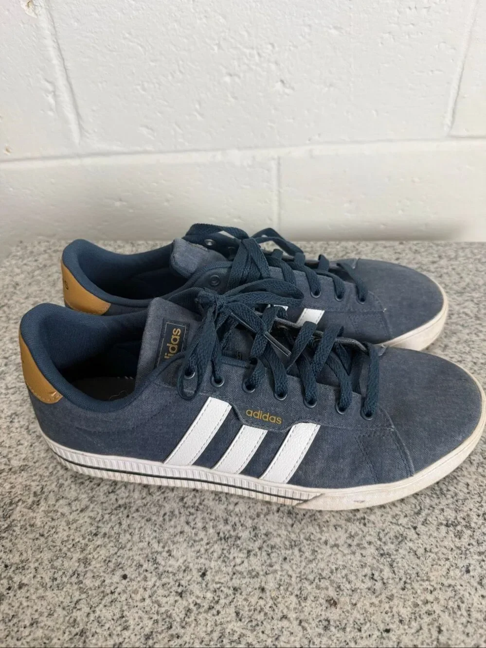 Adidas Derby Vulc Men’s 11.5 Navy Blue Canvas Sneakers White Stripes F99115